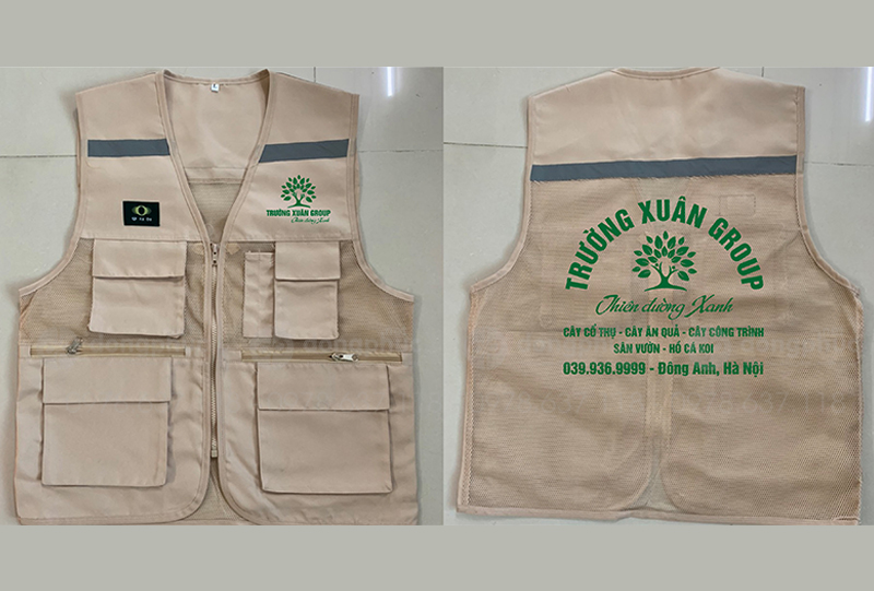 May và in áo gile màu be Trường Xuân Group