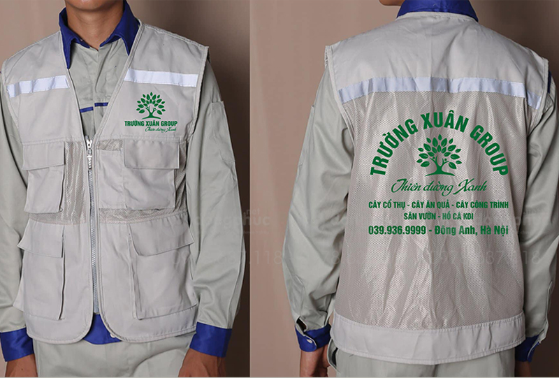 May và in áo gile màu ghi sáng Trường Xuân Group