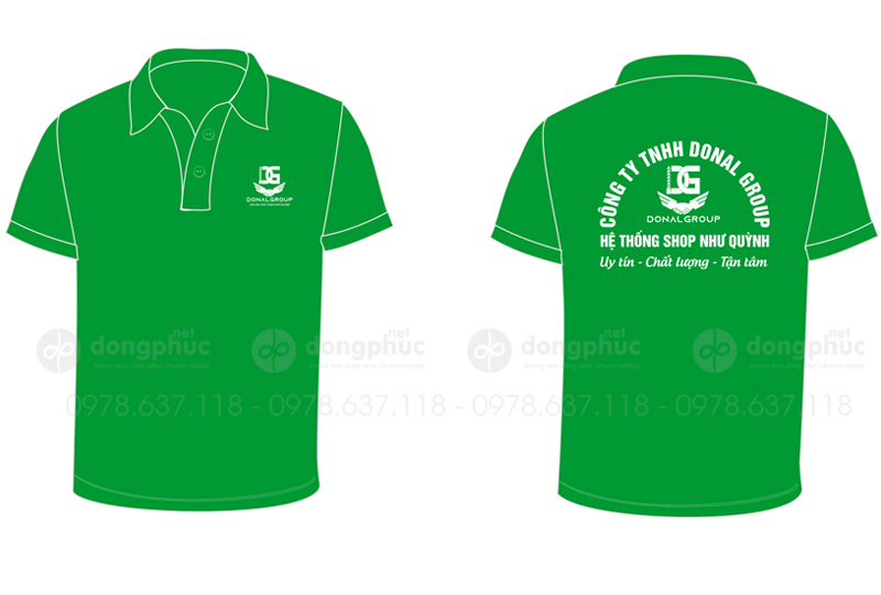 May và in áo phông cổ bẻ màu xanh lá cây Công ty Donal Group