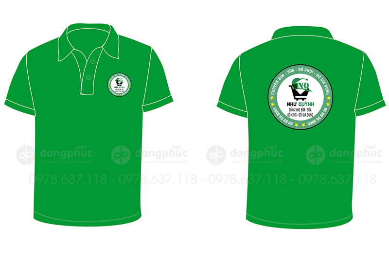 May và in áo phông cổ bẻ màu xanh lá cây Tổng kho bỉm sữa Như Quỳnh