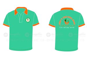 May và in áo phông cổ bẻ màu xanh ngọc Công ty Donal Group