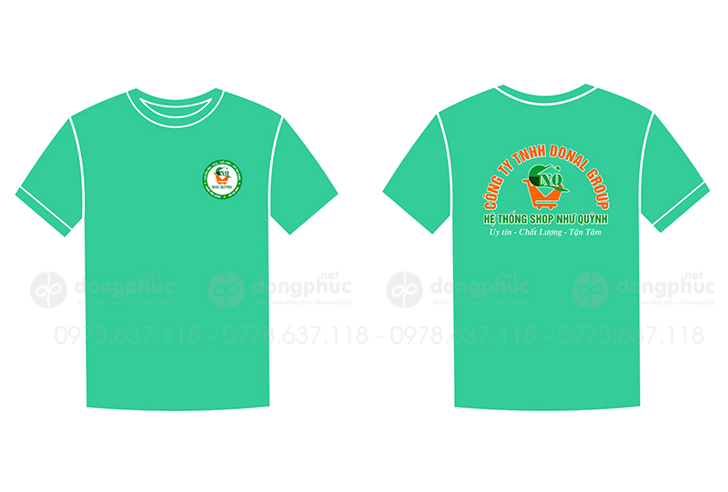 May và in áo phông cổ tròn màu xanh ngọc Công ty Donal Group