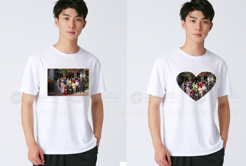 May và in áo phông cổ tròn màu trắng - in ảnh gia đình