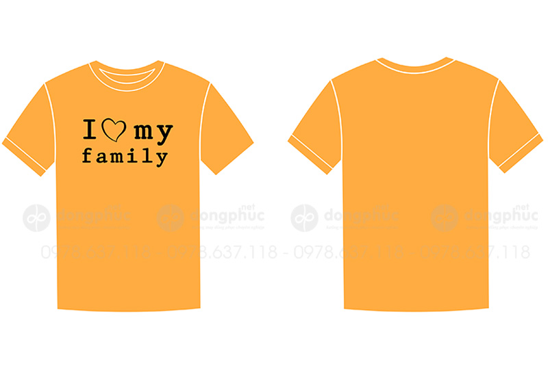 May và in áo phông màu cam I love My Family