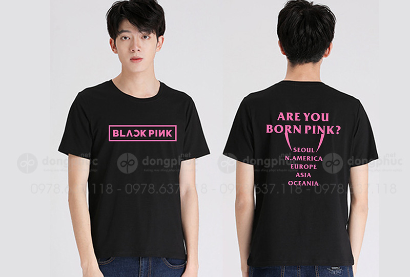 May và in áo phông cổ tròn màu đen Blackpink