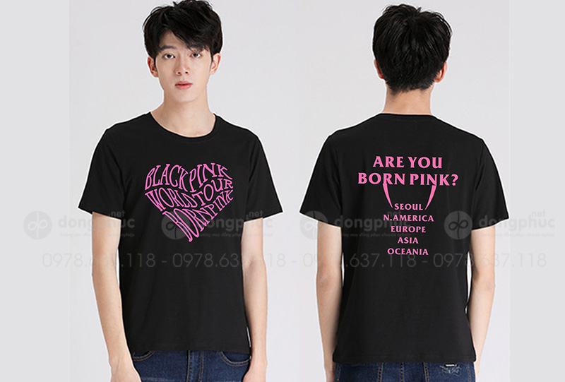 May và in áo phông cổ tròn màu đen Blackpink