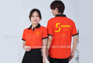 May và in áo phông đồng phục màu đỏ 5 senses