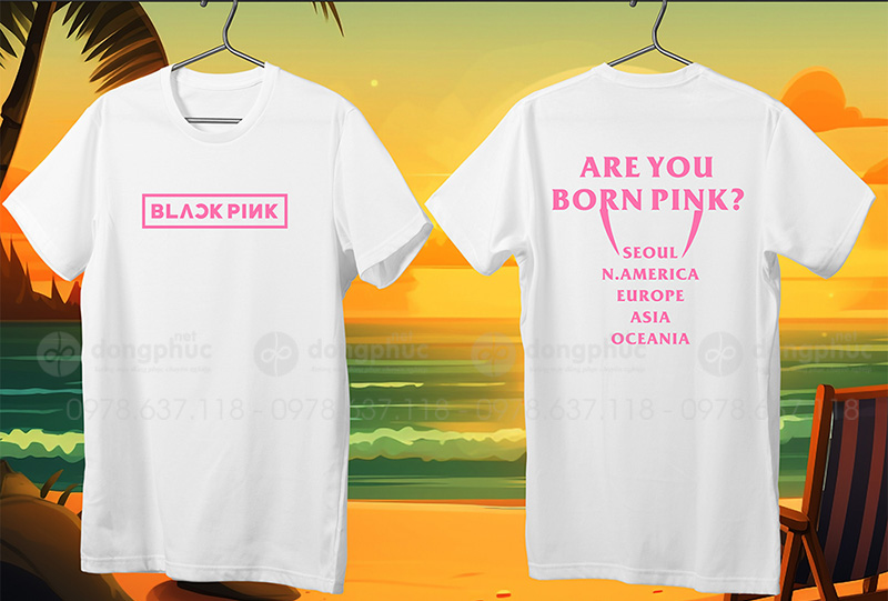 May và in áo phông cổ tròn màu trắng Blackpink