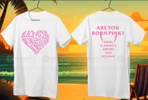 May và in áo phông cổ tròn màu trắng Blackpink