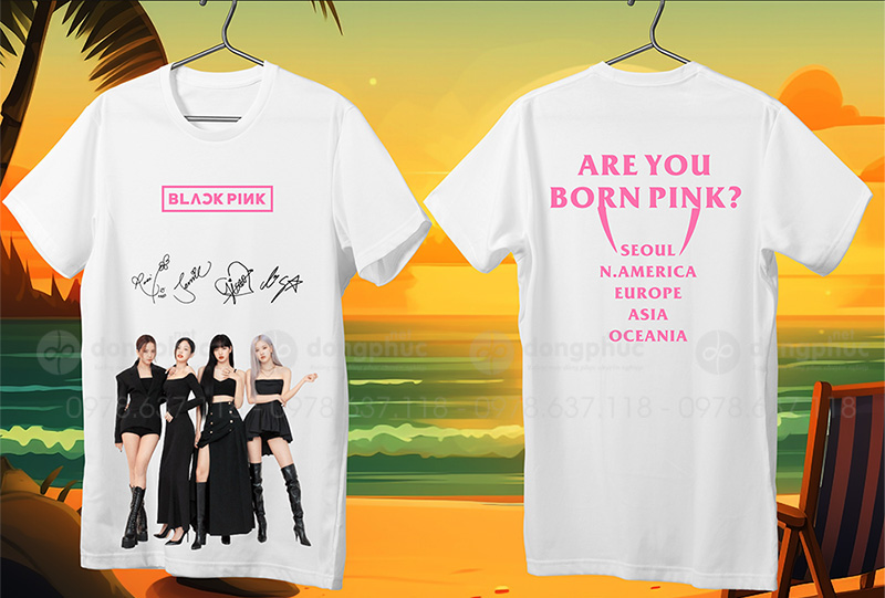 May và in áo phông cổ tròn màu trắng Blackpink