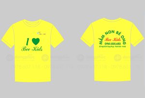 May và in áo phông màu vàng Trường mầm non Bé Ong