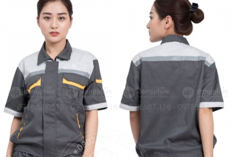 May và in đồng phục bảo hộ ngắn tay màu xám