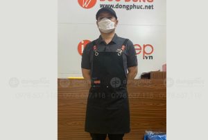 May và in tạp dề màu đen phối da