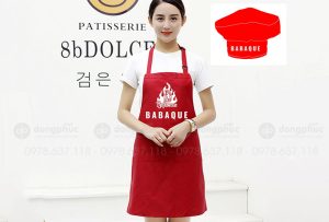 May và in tạp dề màu đỏ Nhà hàng BaBaQue