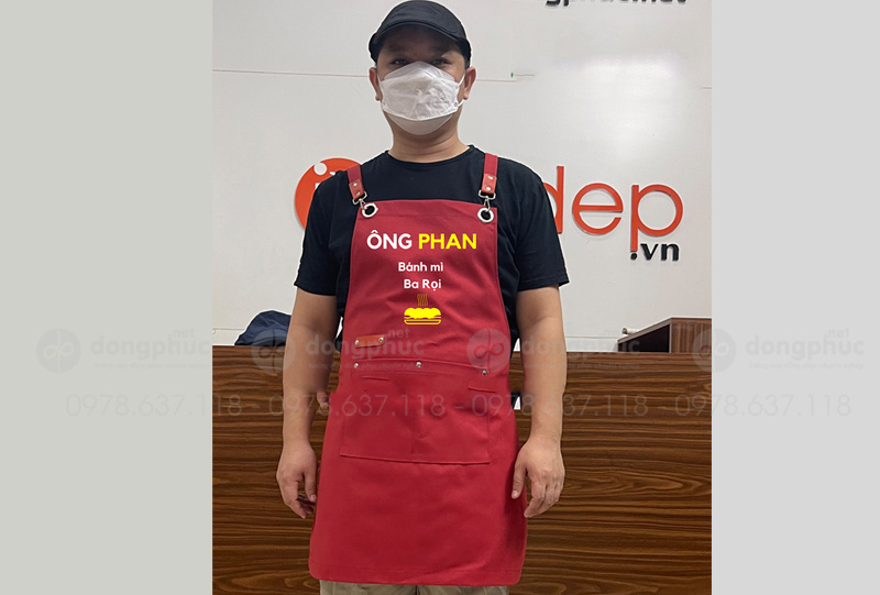 May và in tạp dề Quán bánh mì Ba Rọi Ông Phan