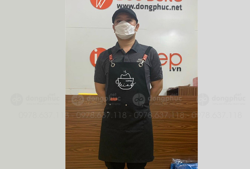 May và in tạp dề màu đen Quán Mia Coffee