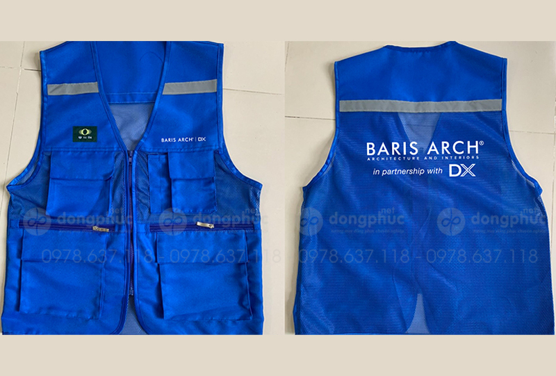 May và in áo gile màu xanh dương Công ty Baris Arch