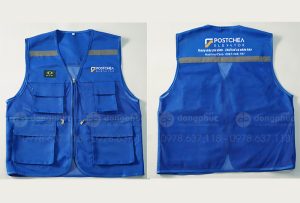 May và in áo gile màu xanh dương Công ty Postchea Elevator