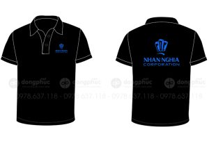 May và in áo phông cổ bẻ màu đen Công ty Nhân Nghĩa Corporation