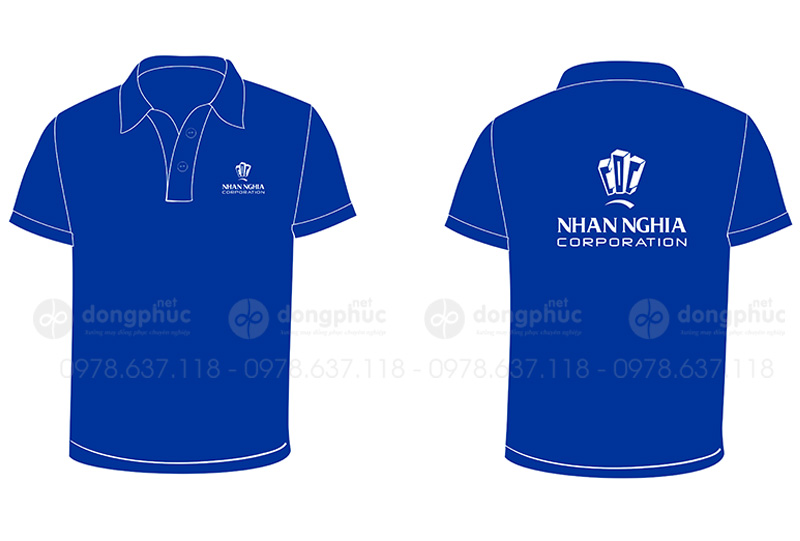 May và in áo phông cổ bẻ màu xanh dương Công ty Nhân Nghĩa Corporation