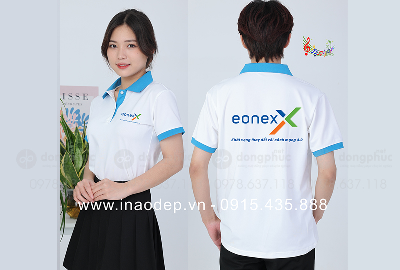 May và in áo phông màu trắng Công ty Eonex