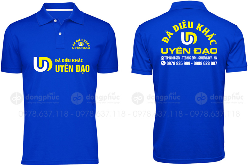 May và in áo phông màu xanh dương Đá điêu khắc Uyên Đạo