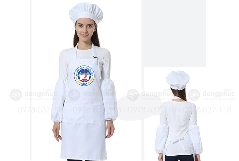 May và in tạp dề màu trắng Trường Đại học kinh tế Quốc dân