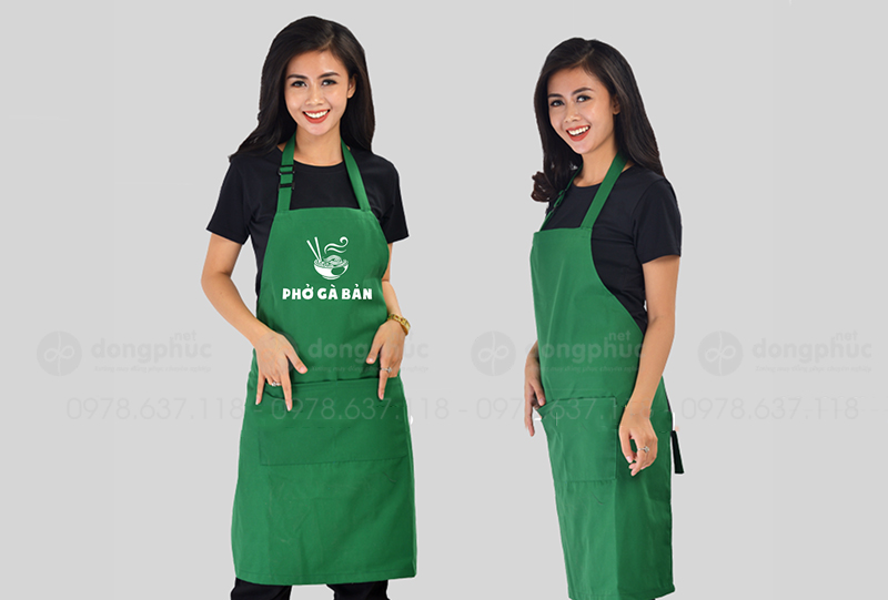 May và in tạp dề màu xanh lá cây Quán Phở Gà Bản