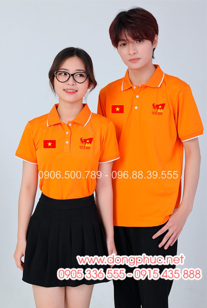 May và In áo màu cam In lá cờ đỏ sao vàng kỉ niệm 80 năm Cách mạng tháng 8 - Quốc Khánh 2-9
