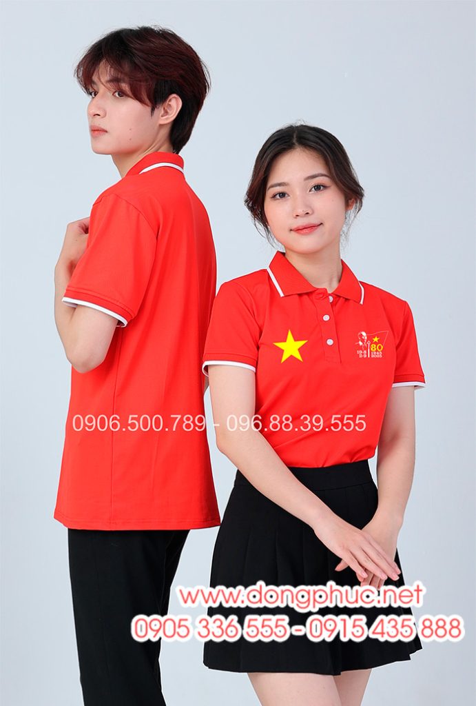May và In áo màu đỏ In lá cờ đỏ sao vàng kỉ niệm 80 năm Cách mạng tháng 8 - Quốc Khánh 2-9