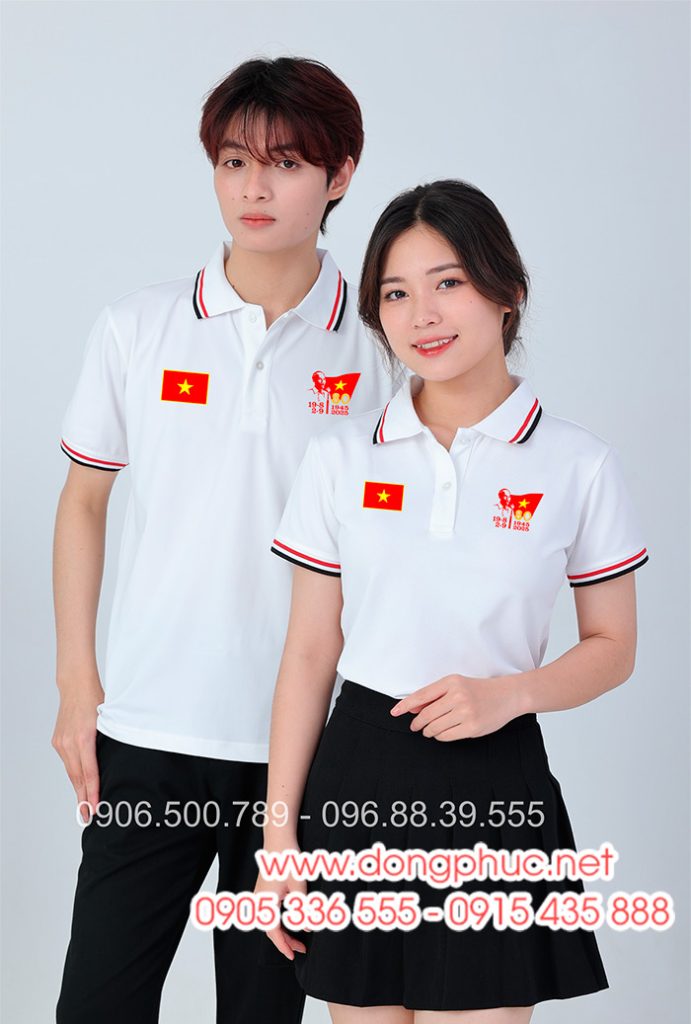 May và In áo màu trắng In lá cờ đỏ sao vàng kỉ niệm 80 năm Cách mạng tháng 8 - Quốc Khánh 2-9