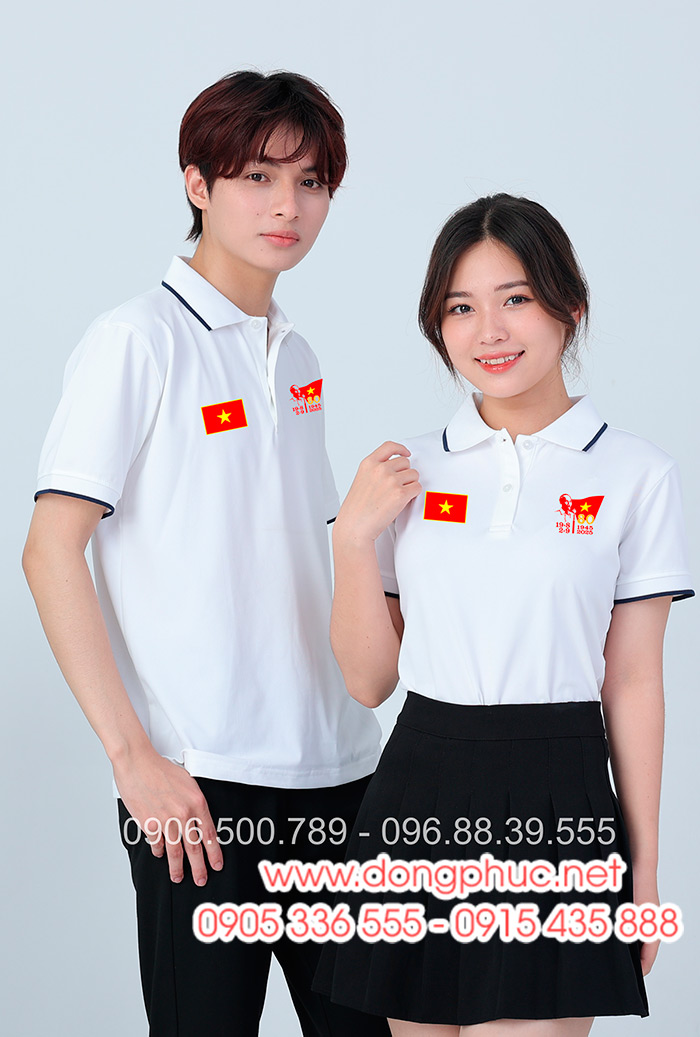May và In áo màu trắng In lá cờ đỏ sao vàng kỉ niệm 80 năm Cách mạng tháng 8 - Quốc Khánh 2-9