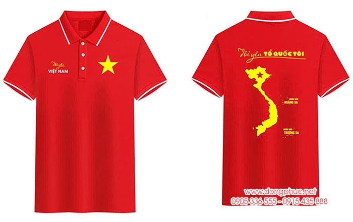 In Áo polo cờ đỏ sao vàng chữ Tôi yêu Việt Nam - Tôi yêu Tổ quốc Tôi