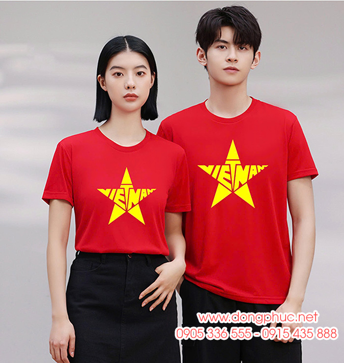 May và In Áo Cờ Đỏ In chữ Việt Nam cách điệu trong ngôi sao vàng