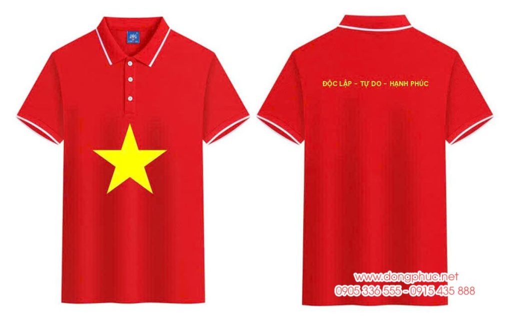 May và In Áo polo cờ đỏ sao vàng In Độc Lập - Tự Do - Hạnh Phúc