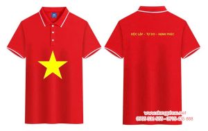 May và In Áo polo cờ đỏ sao vàng In Độc Lập - Tự Do - Hạnh Phúc