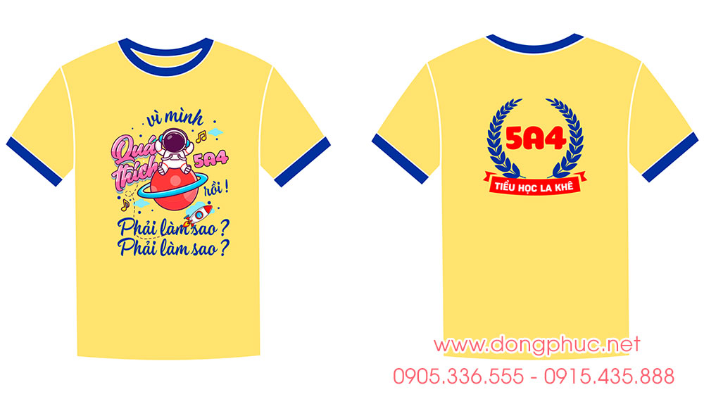 May và In áo cổ tròn Lớp 5A4 Class Tiểu học La Khê - We are family