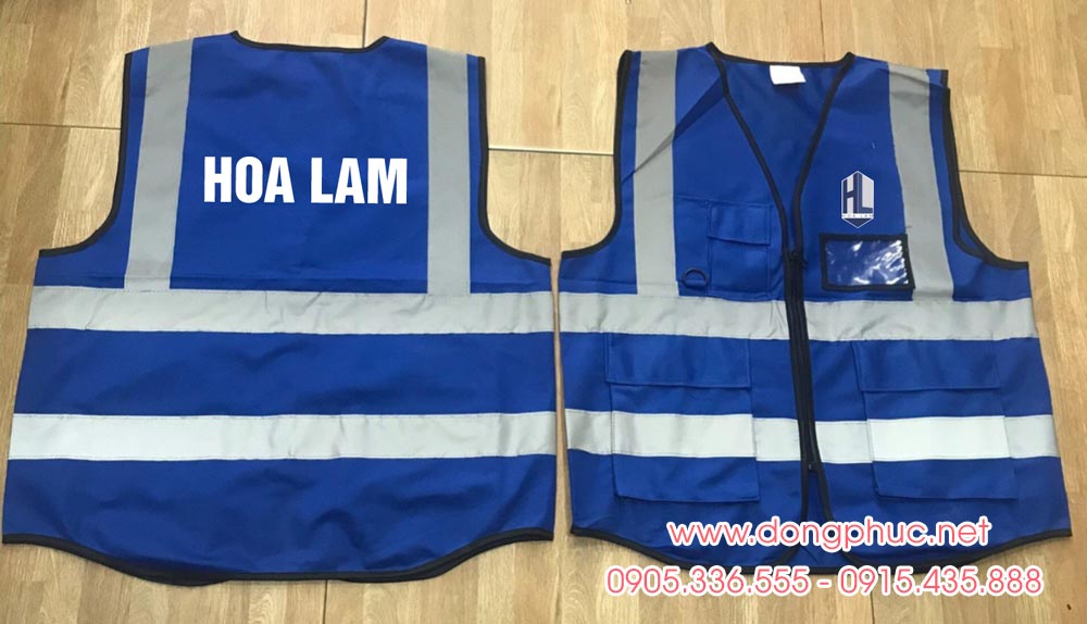 May và In áo gile đồng phục Công ty Hoa Lam màu xanh dương