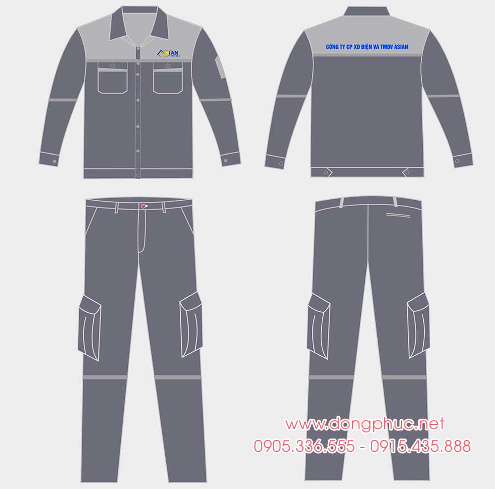 May và In đồng phục bảo hộ Công ty CP XD Điện và TMDV ASIAN màu xám